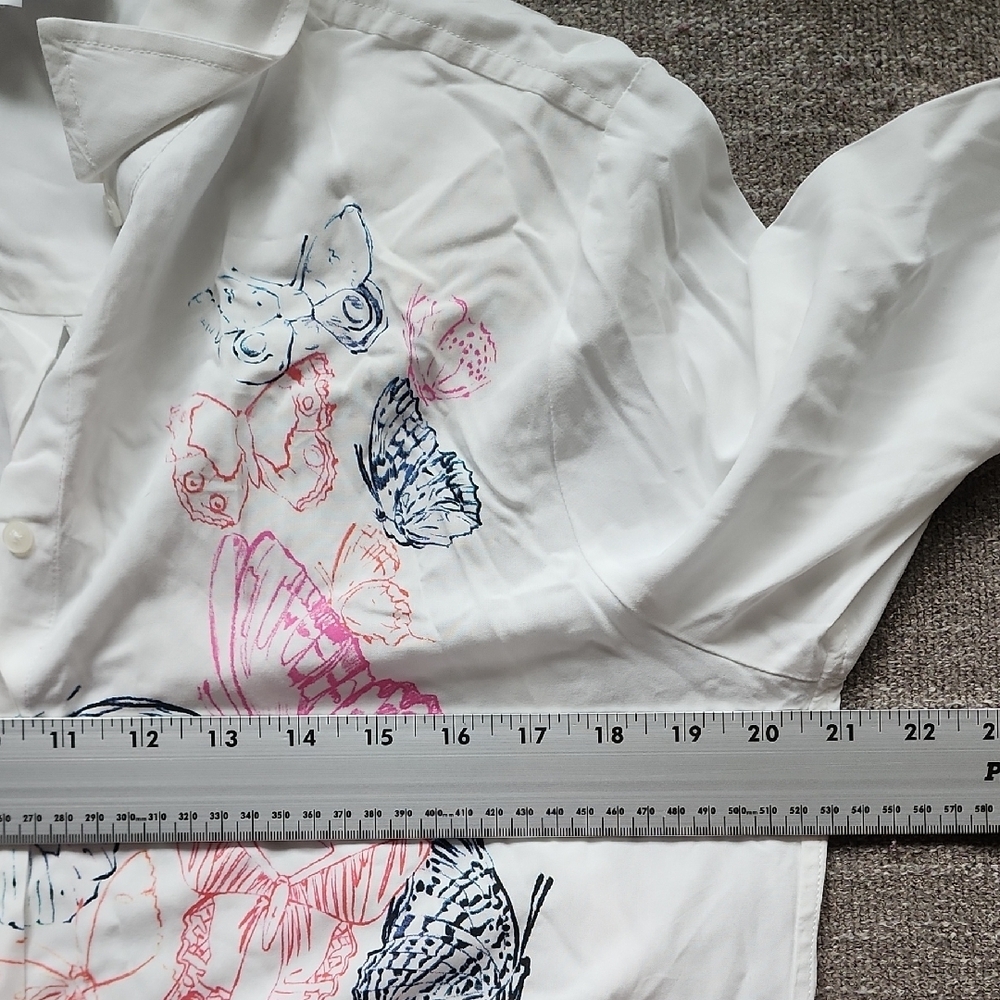 Desigual Butterfly Graphic Button-Up Shirt White Multicolor - Picture 7 of 10